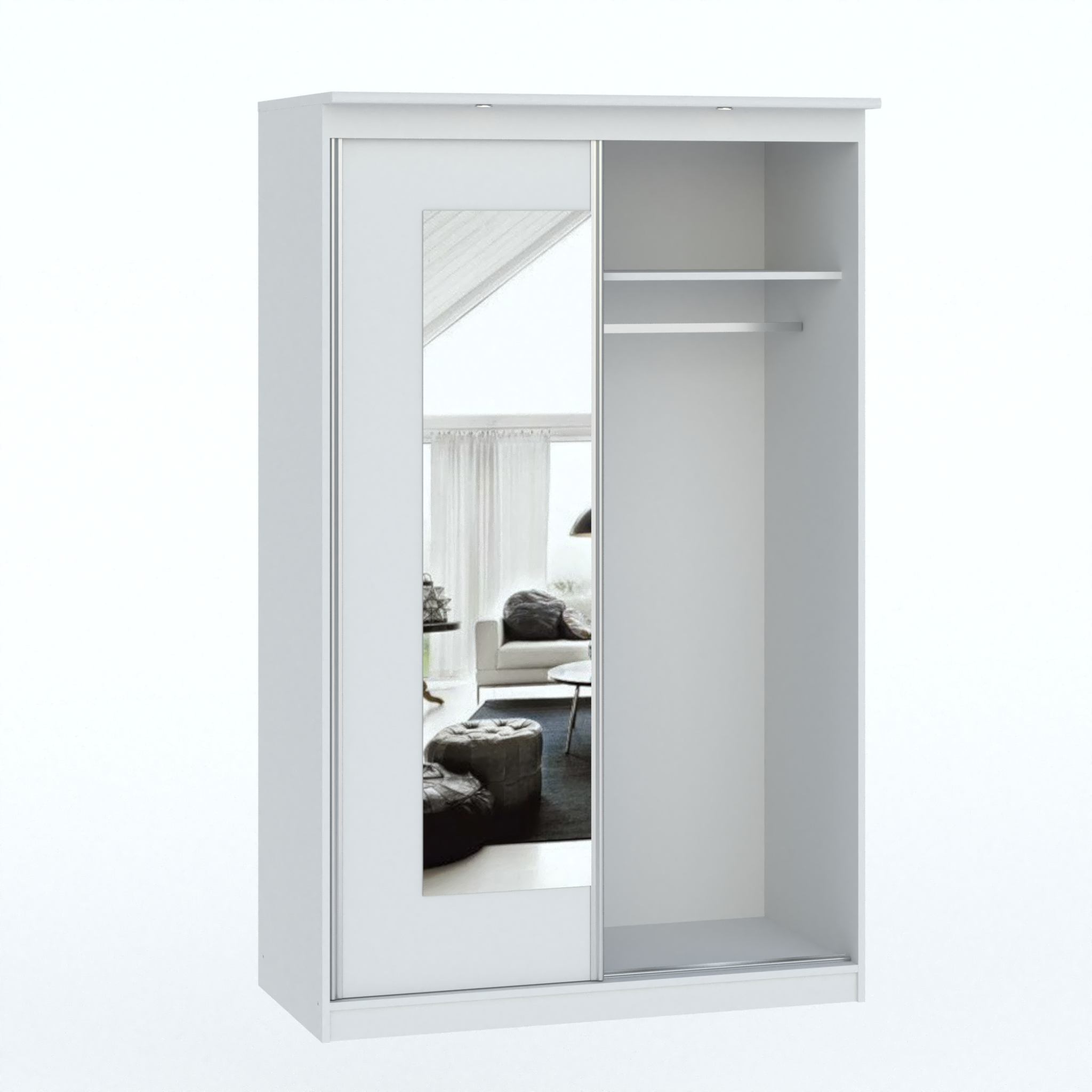 Balta spinta MORTY su veidrodžiu, lentynomis ir kabykla