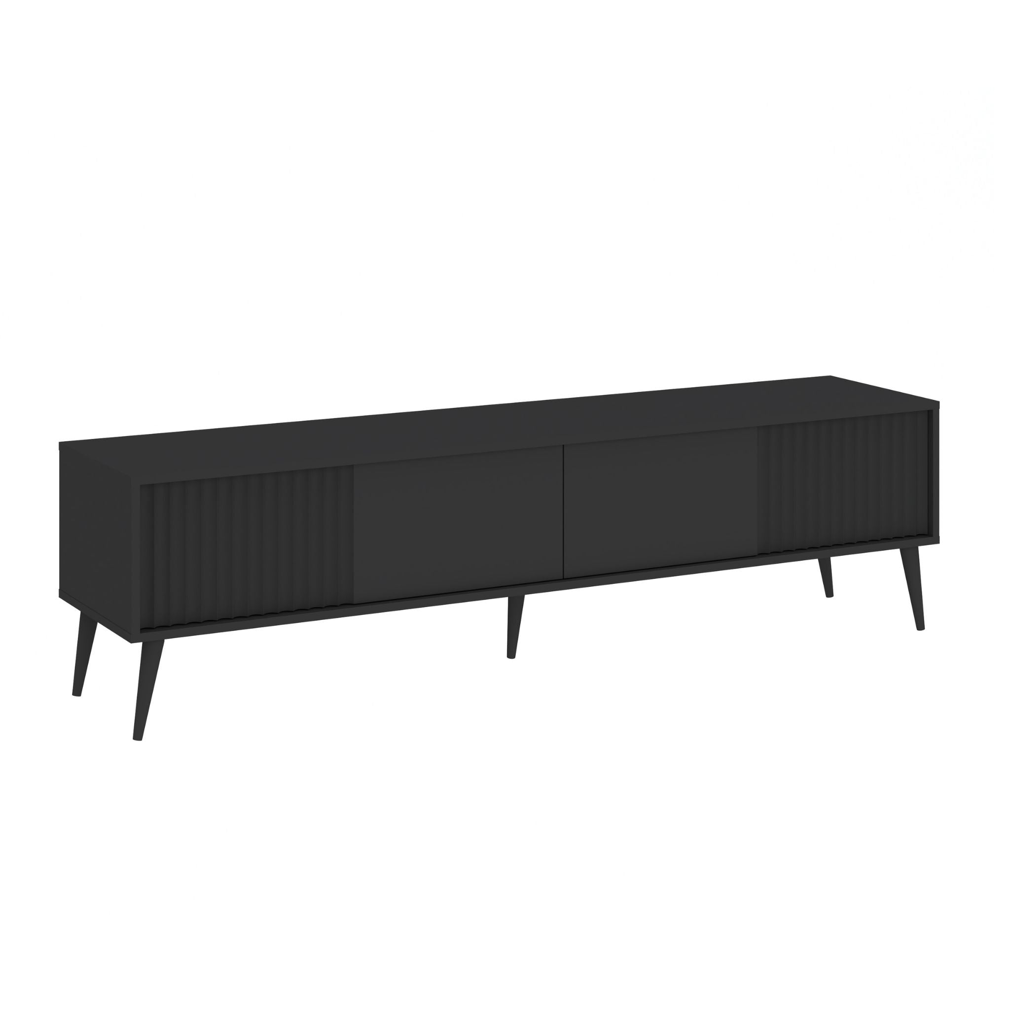 Antracito spalvos Barcelona 180 TV staliukas su dvejomis atverčiamomis durelių sekcijomis ir metalinėmis kojomis